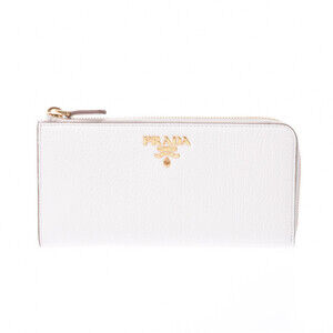 Prada L zipper Bianco white Leather Long Wallet